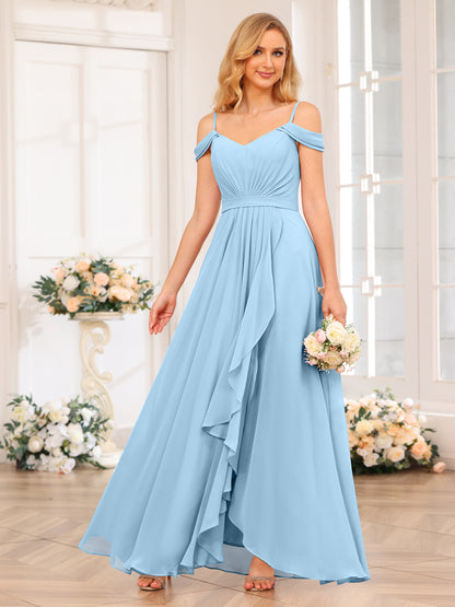 Forme Princesse Bretelles spaghetti Longue Robes de soirée de mariage avec Côté fendu