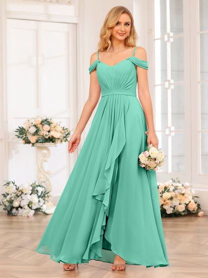 Forme Princesse Bretelles spaghetti Longue Robes de soirée de mariage avec Côté fendu