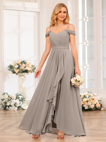 Forme Princesse Bretelles spaghetti Longue Robes de soirée de mariage avec Côté fendu