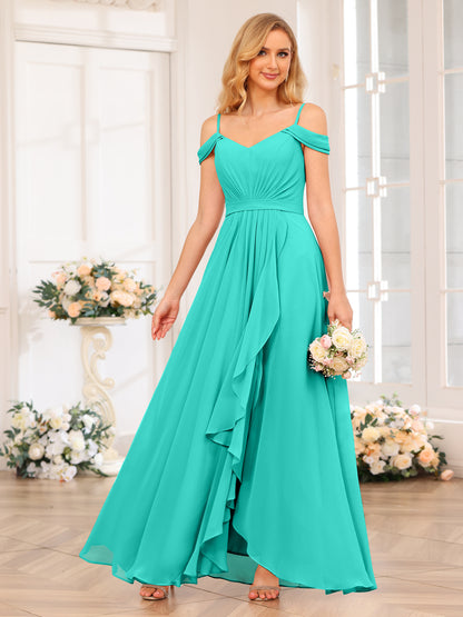Forme Princesse Bretelles spaghetti Longue Robes de soirée de mariage avec Côté fendu