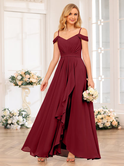 Forme Princesse Bretelles spaghetti Longue Robes de soirée de mariage avec Côté fendu