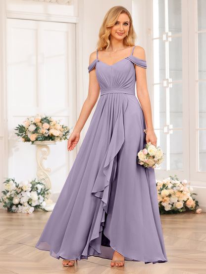 Forme Princesse Bretelles spaghetti Longue Robes de soirée de mariage avec Côté fendu