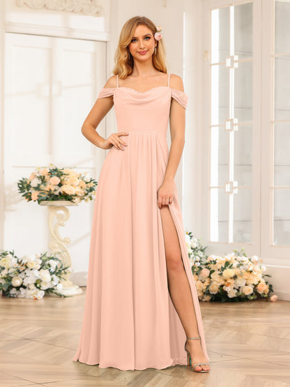 Forme Princesse Bretelles spaghetti Longue Robes de soirée de mariage avec Côté fendu
