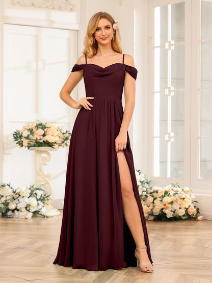 Forme Princesse Bretelles spaghetti Longue Robes de soirée de mariage avec Côté fendu