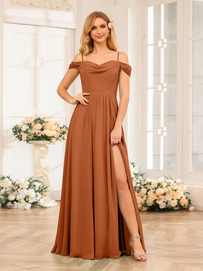 Forme Princesse Bretelles spaghetti Longue Robes de soirée de mariage avec Côté fendu