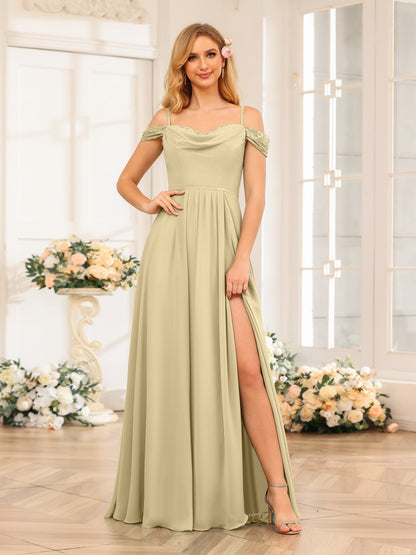 Forme Princesse Bretelles spaghetti Longue Robes de soirée de mariage avec Côté fendu