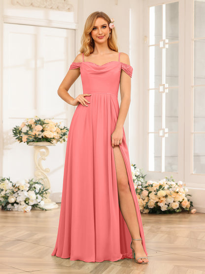 Forme Princesse Bretelles spaghetti Longue Robes de soirée de mariage avec Côté fendu