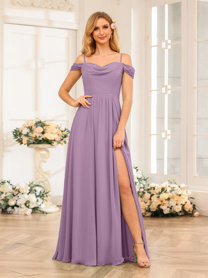 Forme Princesse Bretelles spaghetti Longue Robes de soirée de mariage avec Côté fendu