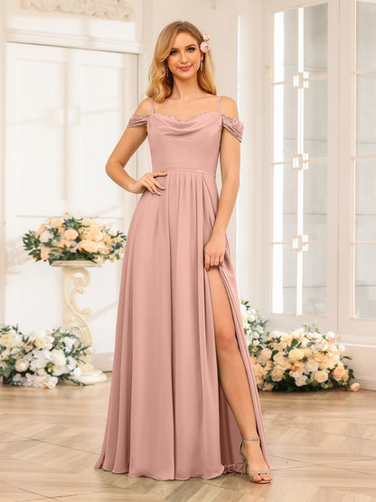 Forme Princesse Bretelles spaghetti Longue Robes de soirée de mariage avec Côté fendu