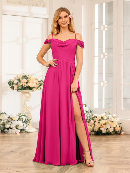 Forme Princesse Bretelles spaghetti Longue Robes de soirée de mariage avec Côté fendu