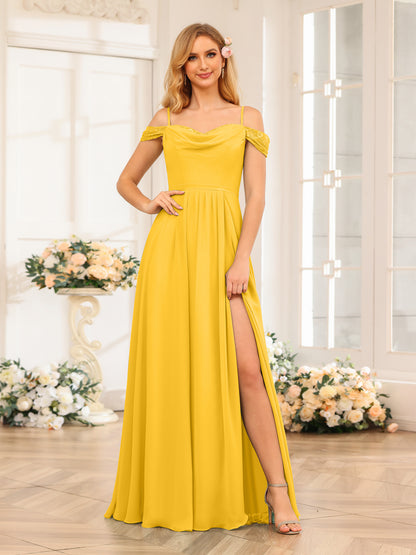 Forme Princesse Bretelles spaghetti Longue Robes de soirée de mariage avec Côté fendu