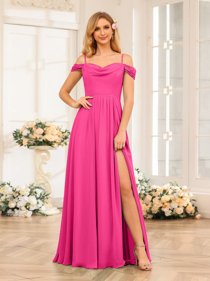 Forme Princesse Bretelles spaghetti Longue Robes de soirée de mariage avec Côté fendu