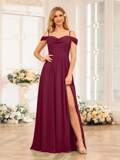 Forme Princesse Bretelles spaghetti Longue Robes de soirée de mariage avec Côté fendu