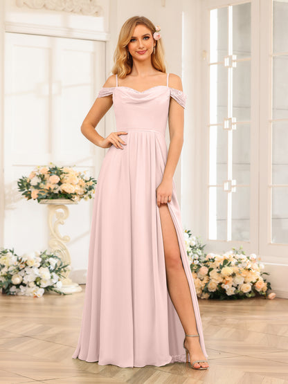 Forme Princesse Bretelles spaghetti Longue Robes de soirée de mariage avec Côté fendu