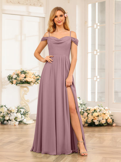 Forme Princesse Bretelles spaghetti Longue Robes de soirée de mariage avec Côté fendu