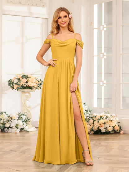 Forme Princesse Bretelles spaghetti Longue Robes de soirée de mariage avec Côté fendu