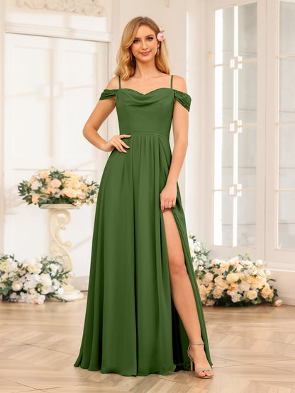 Forme Princesse Bretelles spaghetti Longue Robes de soirée de mariage avec Côté fendu