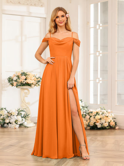 Forme Princesse Bretelles spaghetti Longue Robes de soirée de mariage avec Côté fendu
