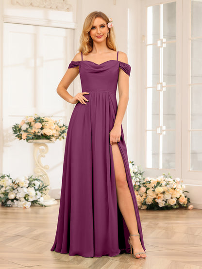 Forme Princesse Bretelles spaghetti Longue Robes de soirée de mariage avec Côté fendu