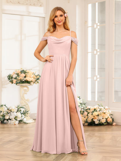 Forme Princesse Bretelles spaghetti Longue Robes de soirée de mariage avec Côté fendu