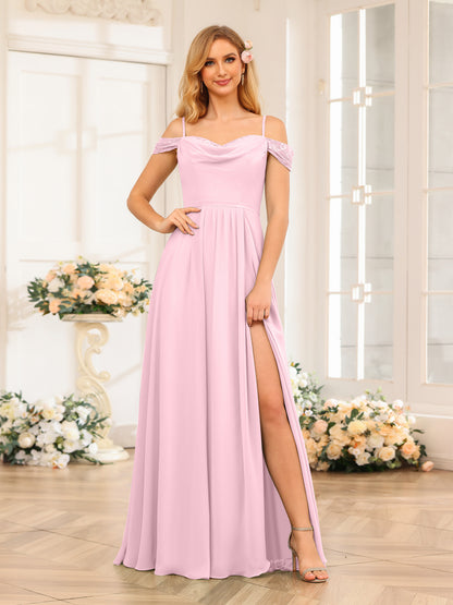 Forme Princesse Bretelles spaghetti Longue Robes de soirée de mariage avec Côté fendu