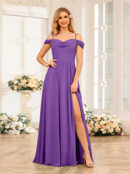 Forme Princesse Bretelles spaghetti Longue Robes de soirée de mariage avec Côté fendu