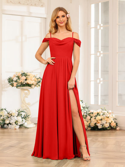 Forme Princesse Bretelles spaghetti Longue Robes de soirée de mariage avec Côté fendu