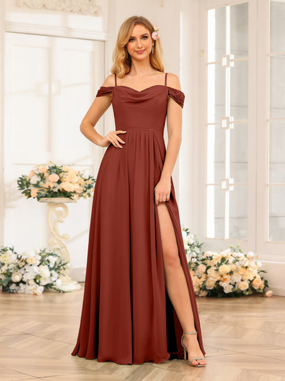 Forme Princesse Bretelles spaghetti Longue Robes de soirée de mariage avec Côté fendu