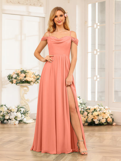 Forme Princesse Bretelles spaghetti Longue Robes de soirée de mariage avec Côté fendu