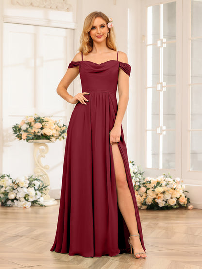 Forme Princesse Bretelles spaghetti Longue Robes de soirée de mariage avec Côté fendu