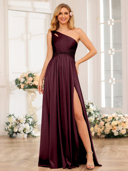 Forme Princesse Une épaule Longue Robes de soirée avec Côté fendu