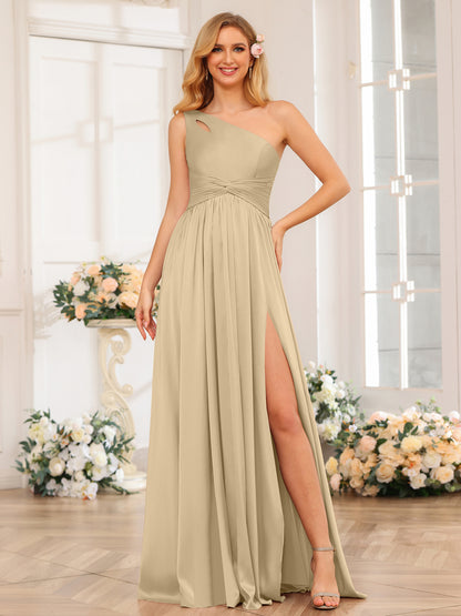 Forme Princesse Une épaule Longue Robes de soirée avec Côté fendu