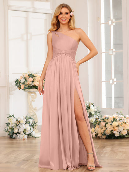 Forme Princesse Une épaule Longue Robes de soirée avec Côté fendu