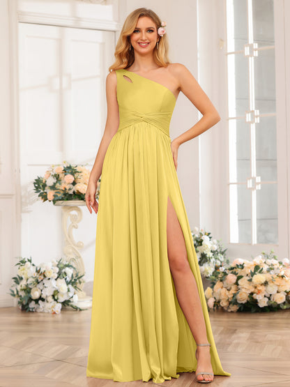 Forme Princesse Une épaule Longue Robes de soirée avec Côté fendu