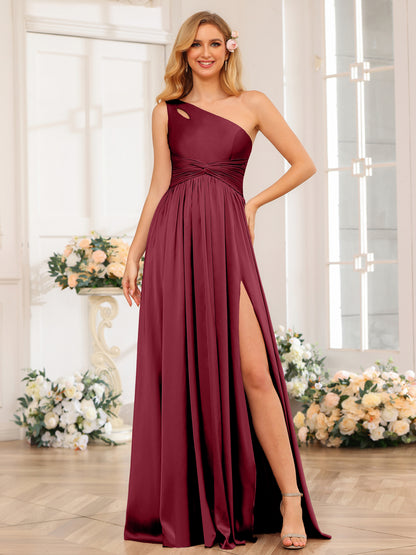Forme Princesse Une épaule Longue Robes de soirée avec Côté fendu