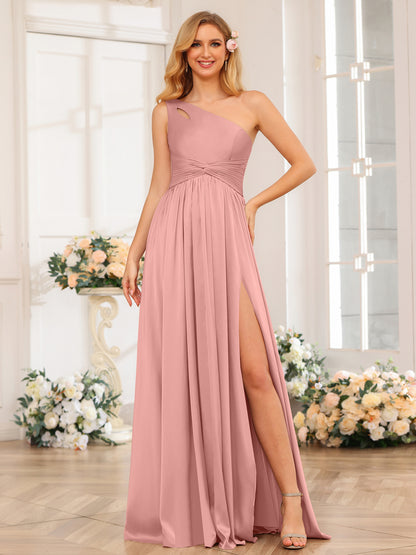 Forme Princesse Une épaule Longue Robes de soirée avec Côté fendu