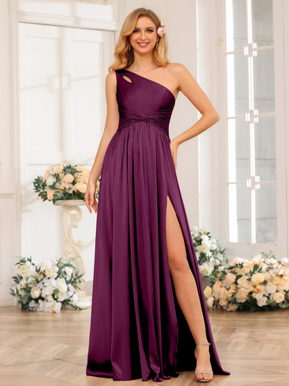 Forme Princesse Une épaule Longue Robes de soirée avec Côté fendu