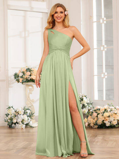 Forme Princesse Une épaule Longue Robes de soirée avec Côté fendu