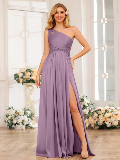 Forme Princesse Une épaule Longue Robes de soirée avec Côté fendu