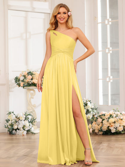 Forme Princesse Une épaule Longue Robes de soirée avec Côté fendu