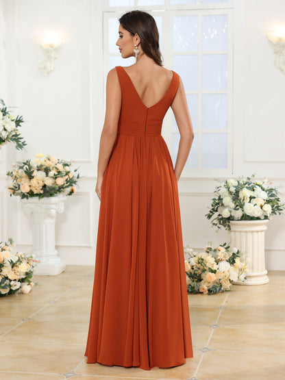 Robe de Mariée Longue à Col En V et Fente Sur Le Côté Coupe A-Line/Princess