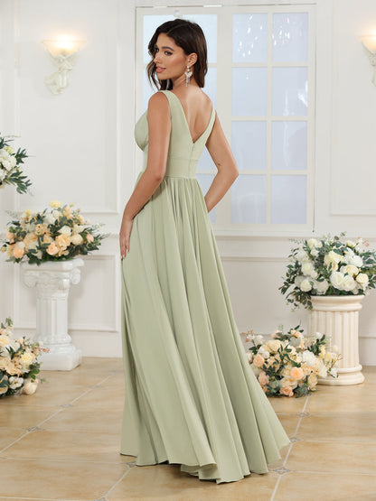 Robe de Mariée Longue Coupe A-Line/Princess à Col En V avec Fente Sur Le Côté et Poches
