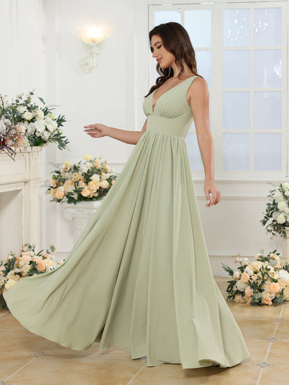 Robe de Mariée Longue Coupe A-Line/Princess à Col En V avec Fente Sur Le Côté et Poches