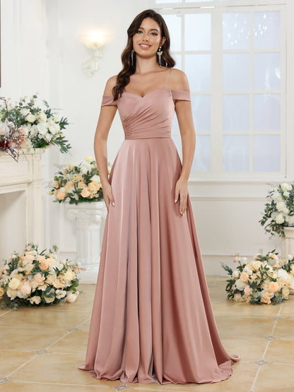 Robe de Mariée Longue à Épaules Dénudées et Coupe Princesse avec Fente Sur Le Côté