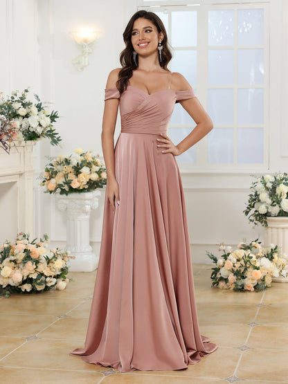 Robe de Mariée Longue à Épaules Dénudées et Coupe Princesse avec Fente Sur Le Côté