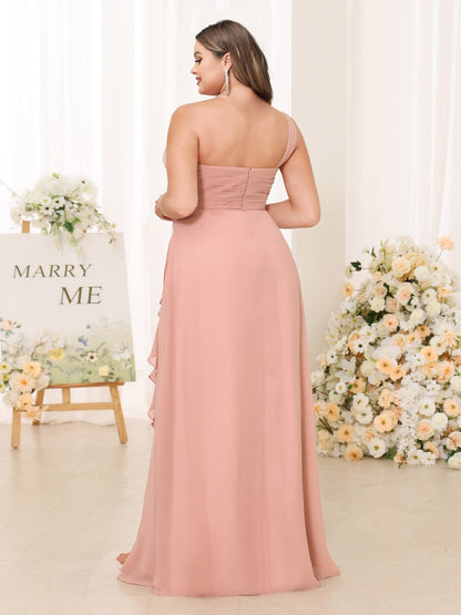 Robe de Demoiselled'Honneur Longue Grande Taille, Coupe A-Line/Princesse, Asymétrique avec Fente Latérale