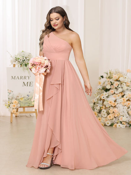 Robe de Demoiselled'Honneur Longue Grande Taille, Coupe A-Line/Princesse, Asymétrique avec Fente Latérale