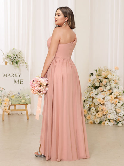 Robe de Demoiselled'Honneur Longue Grande Taille, Coupe A-Line/Princesse, Asymétrique avec Fente Latérale