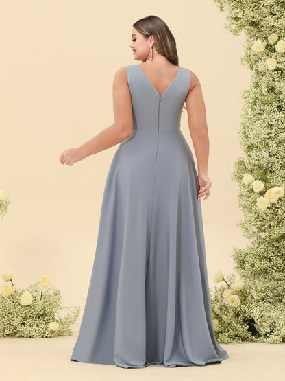 Robe de Demoiselled'Honneur Grande Taille Asymétrique à Col en V et Volants, Coupe A-Line/Princesse