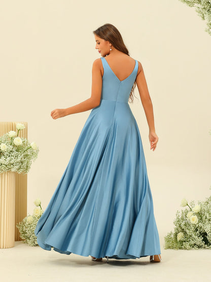 Robe de Demoiselle d'Honneur A-Line/Princess Longueur Au Sol Sans Manches à Volants avec Fente Sur Le Côté